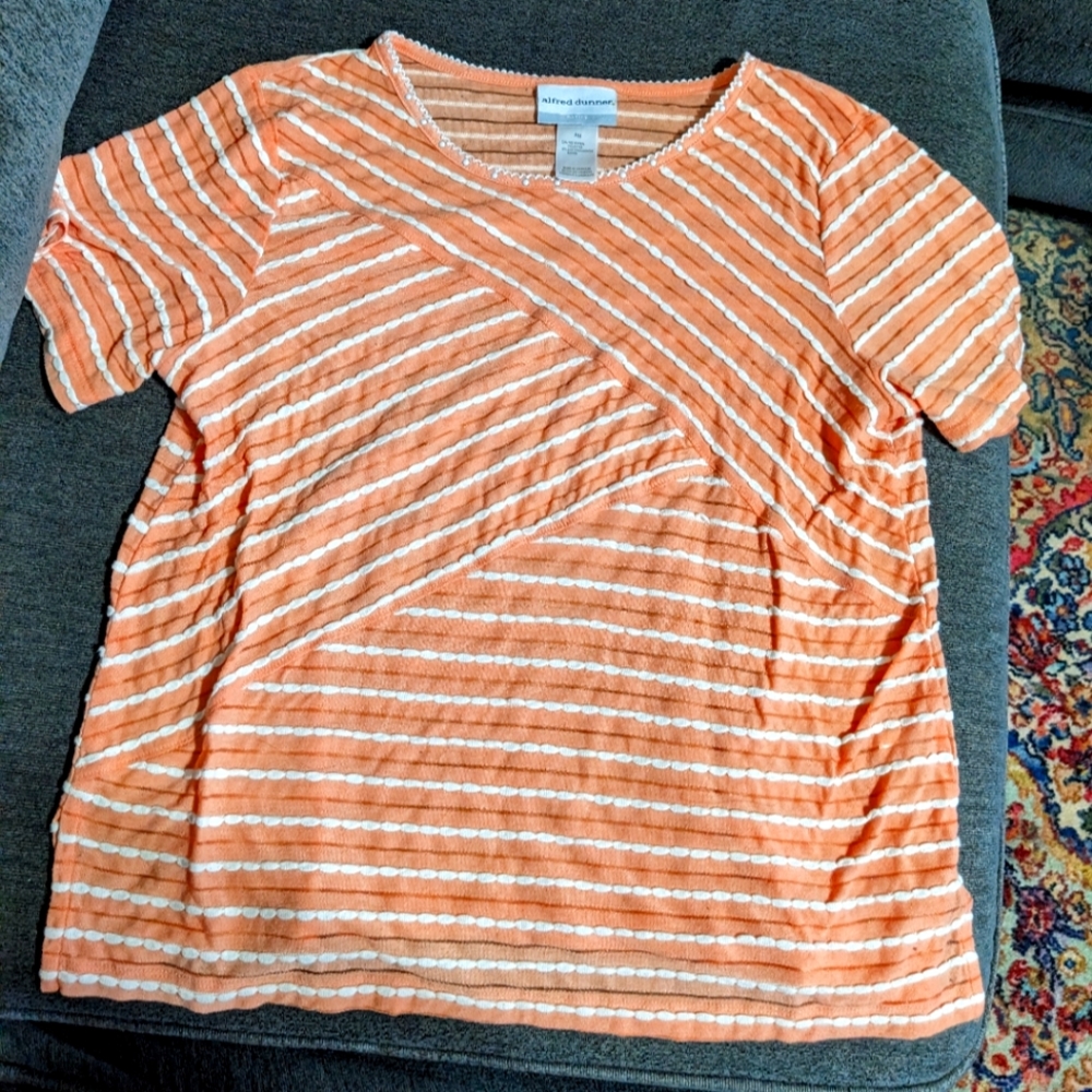 Striped orange shirt with beaded neckline
